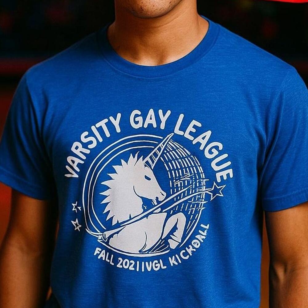 Unicorn Graphic Tee Varsity Gay League Kickball Shirt Pride M Pride Sports Funny